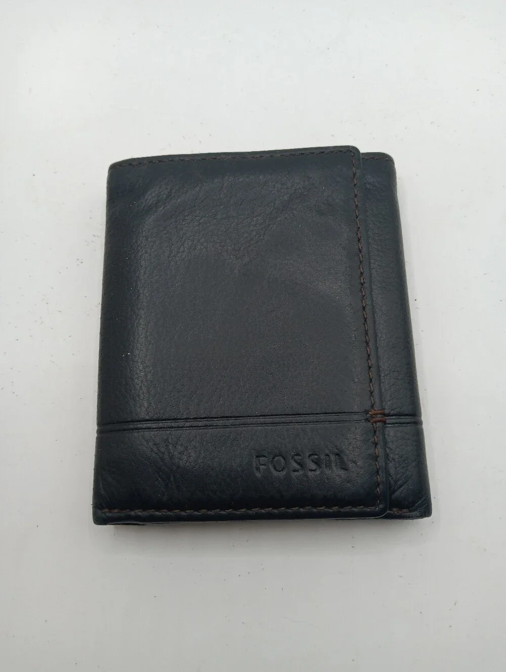 Fossil Black Leather Trifold Card Holder Wallet